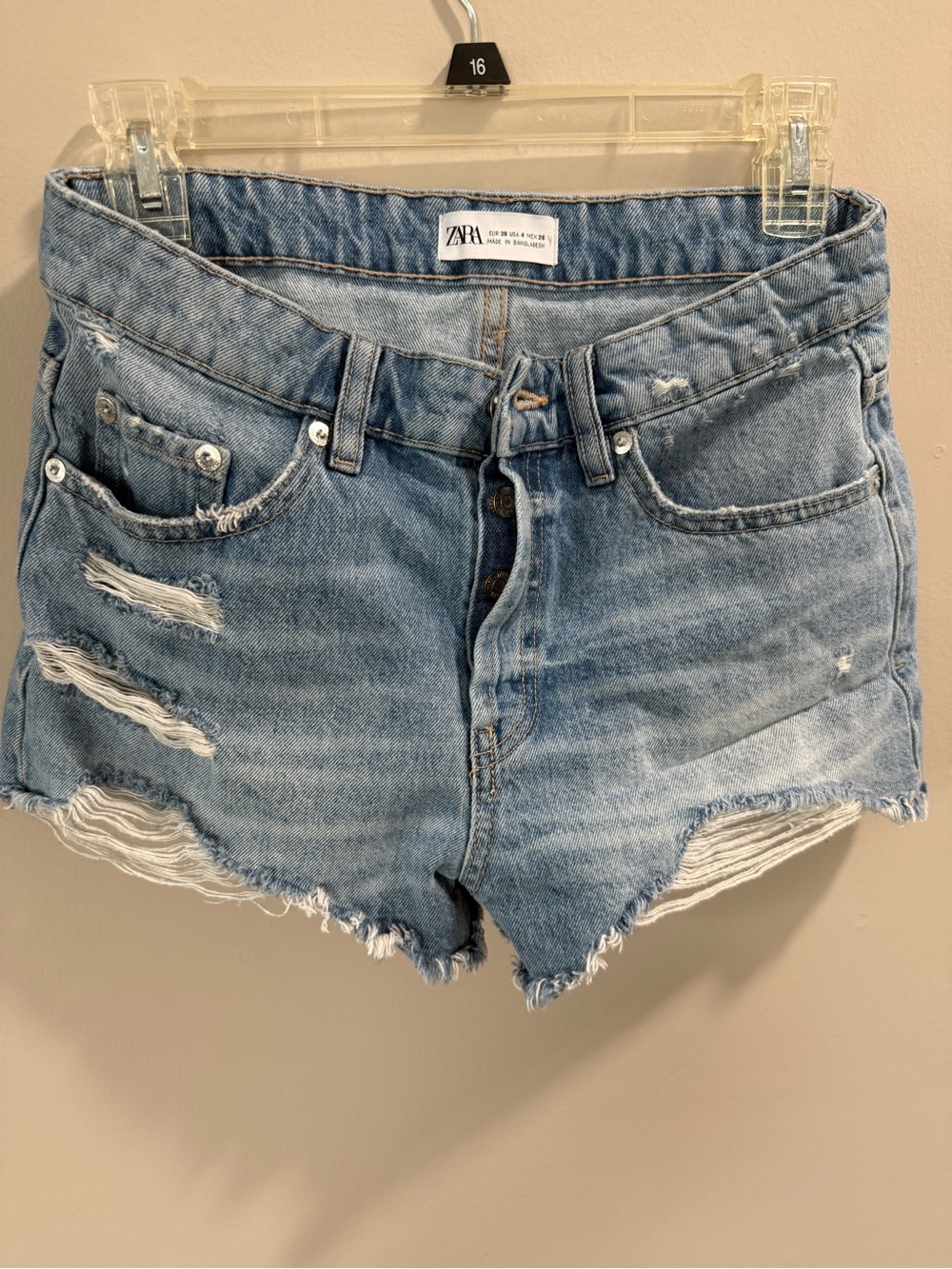 ZARA Light Blue Distressed Denim Cutoff Shorts - Picture 3 of 4